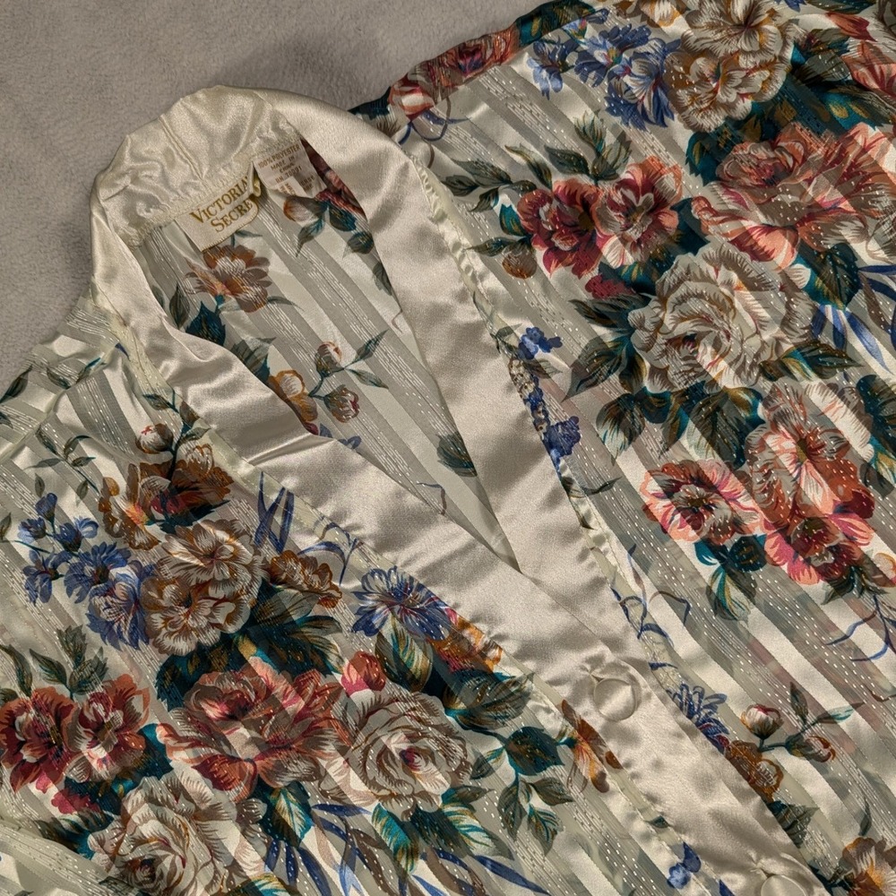 Vintage 90's Victorias Secret Gold Label Floral Stripe Button Sleep Shirt Small
